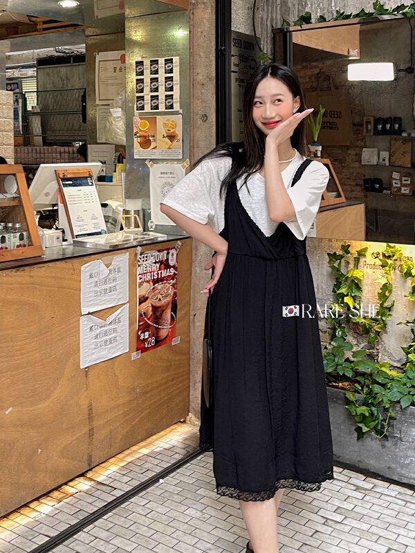 New in early summer! [rare she] simple round neck short sleeve + loose comfortable dress set 5226# LSW