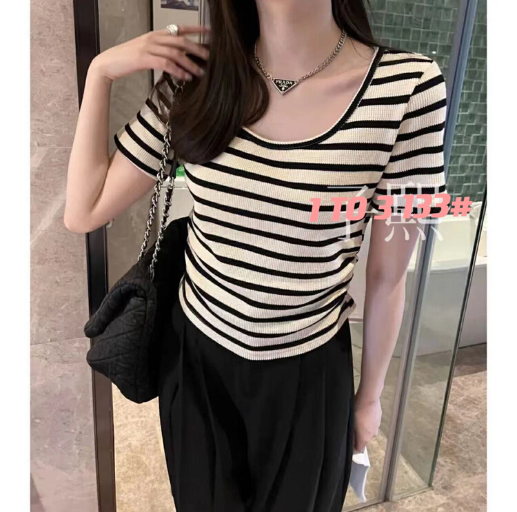 [1to3] round neck stripe fashion blouse 133# LSW