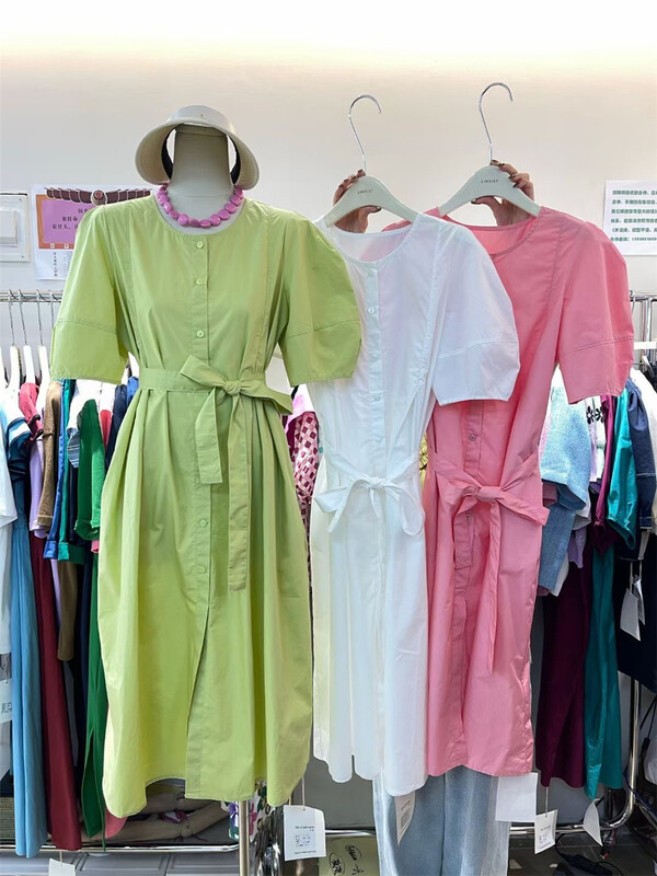 [m-canvas] Korean style simple, loose and medium length dress (with detachable belt) t8260# lwy