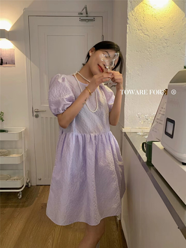 New in early summer! [tower front] bubble sleeve bandage fashion dress w6122# zxl