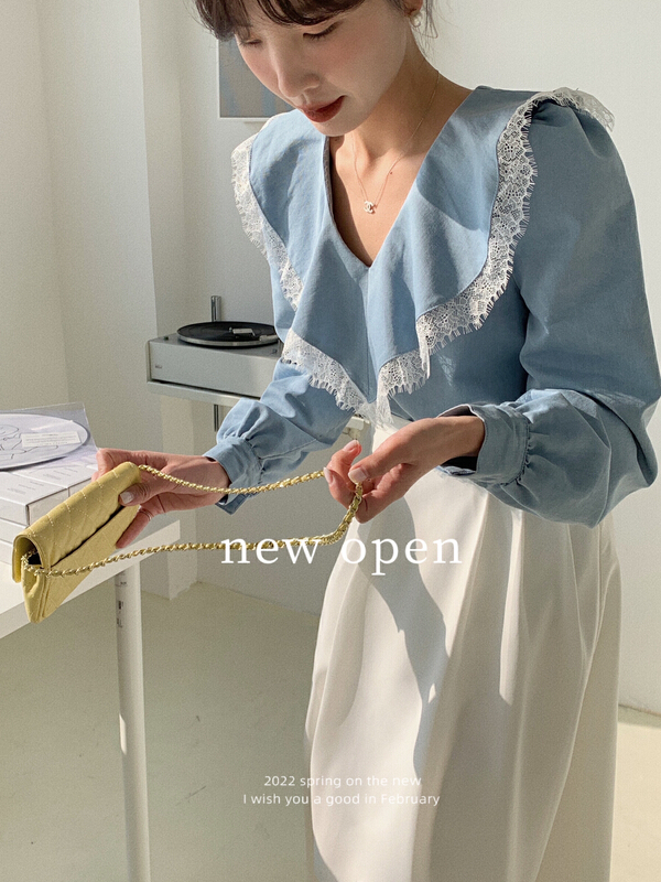 goods in stock! New year in early spring! [new open] Vintage Lace stitched denim loose shirt fy22511# zxl