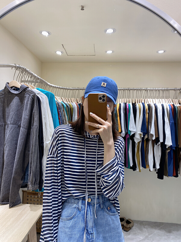 goods in stock! New in early summer! [da. 7] label stripe hooded sunscreen shirt 2369-1# LSL