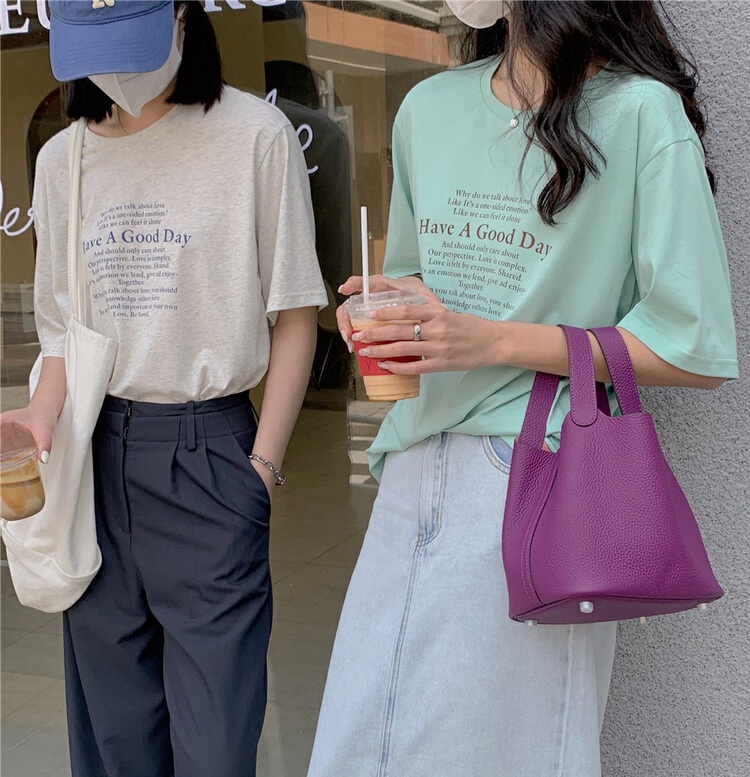 Original price 39.48! [Linai] Korean fresh letter printed short sleeve T-shirt 121c112# zxx