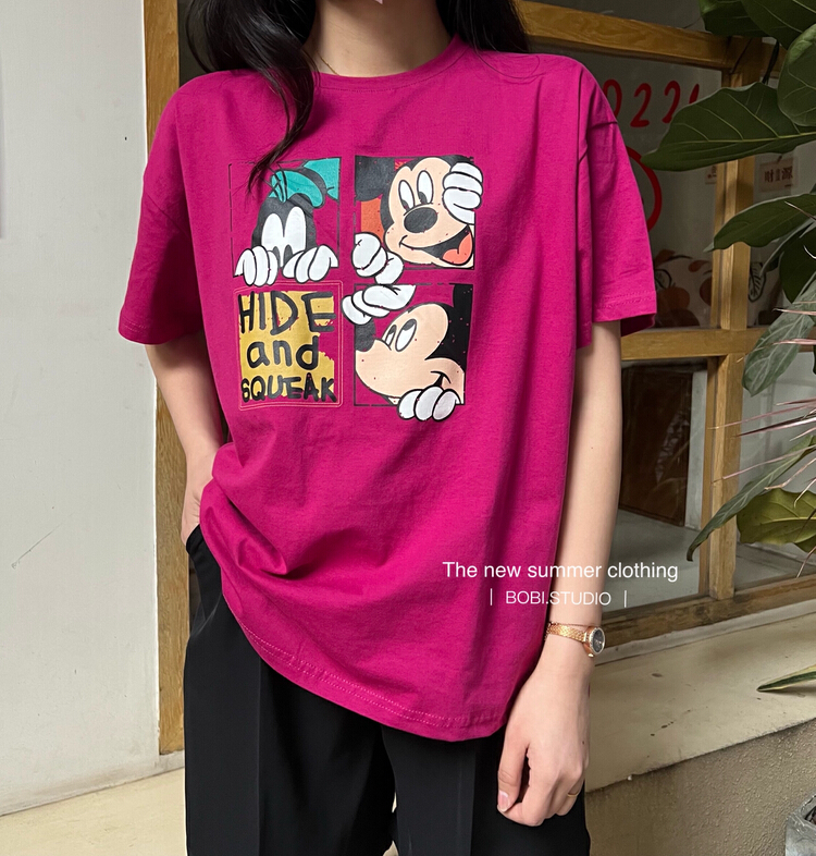 New year in early spring! 【 bobi 】 Mickey print loose short sleeve T-shirt 2208# LSW