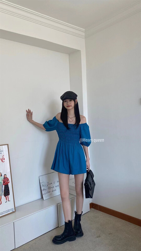 [Moses queen] Korean version solid color short Jumpsuit 50216# XYY