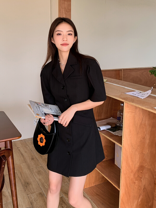 [hero] Korean Lapel waist closing short sleeve suit dress s22101053# jhy