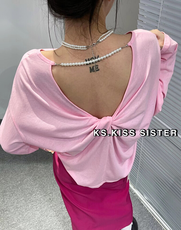 [KS] backless fashion Korean long sleeved T-shirt (with chain) z22109# ozq