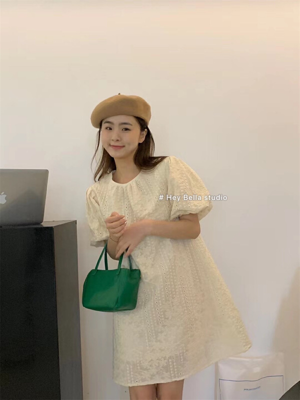 [hey Bella] bubble sleeve lady round neck dress ys1-1532# ll