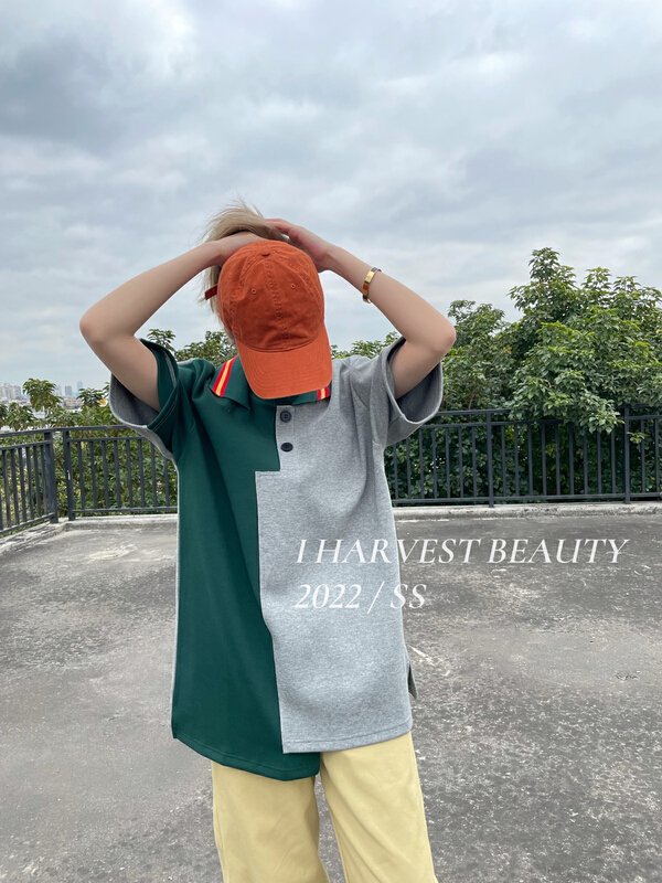 New year in early spring! [I style] color blocked polo collar short sleeve T-shirt 8069# XYJ