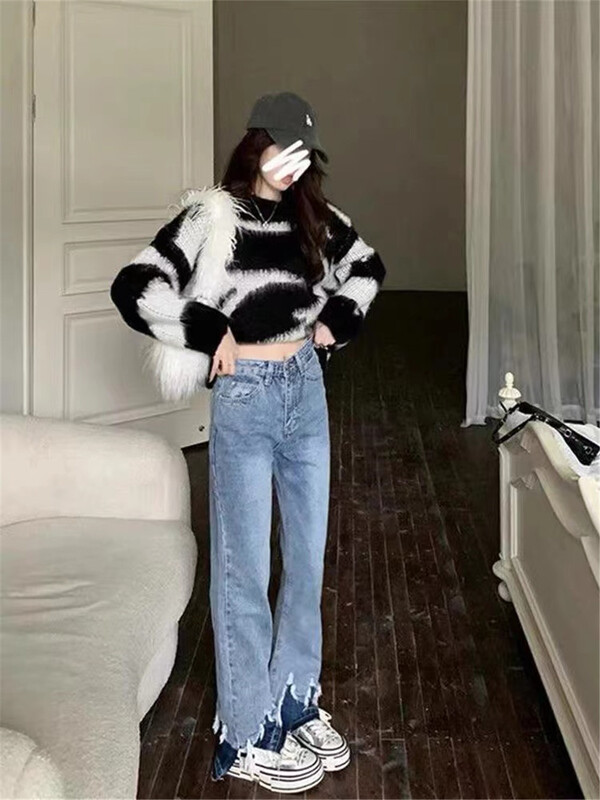 [plain blue] stitching design features jeans 35196# LSL