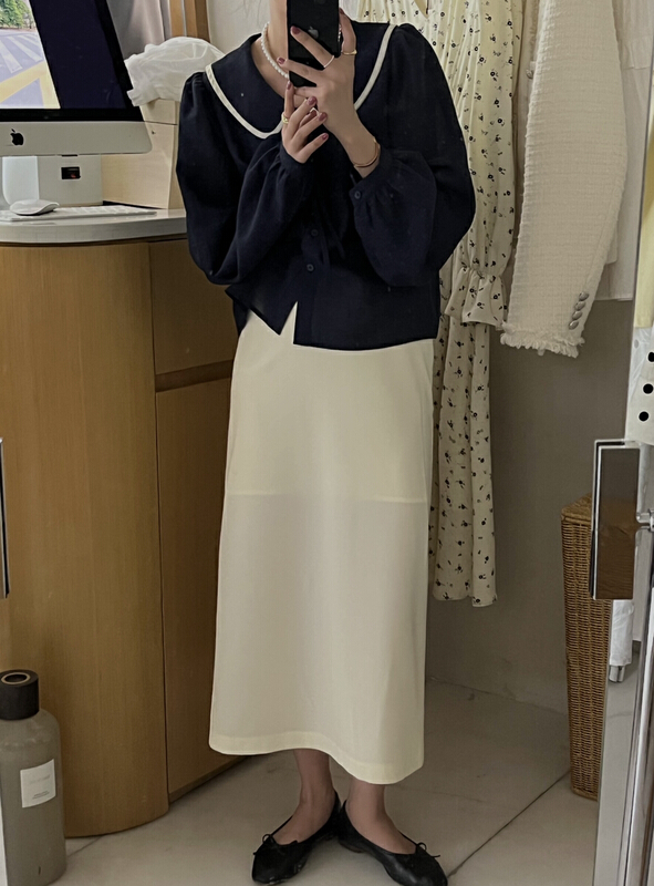 Original price 87.98! [finoa] Korean casual contrast color chiffon shirt 963# CLS