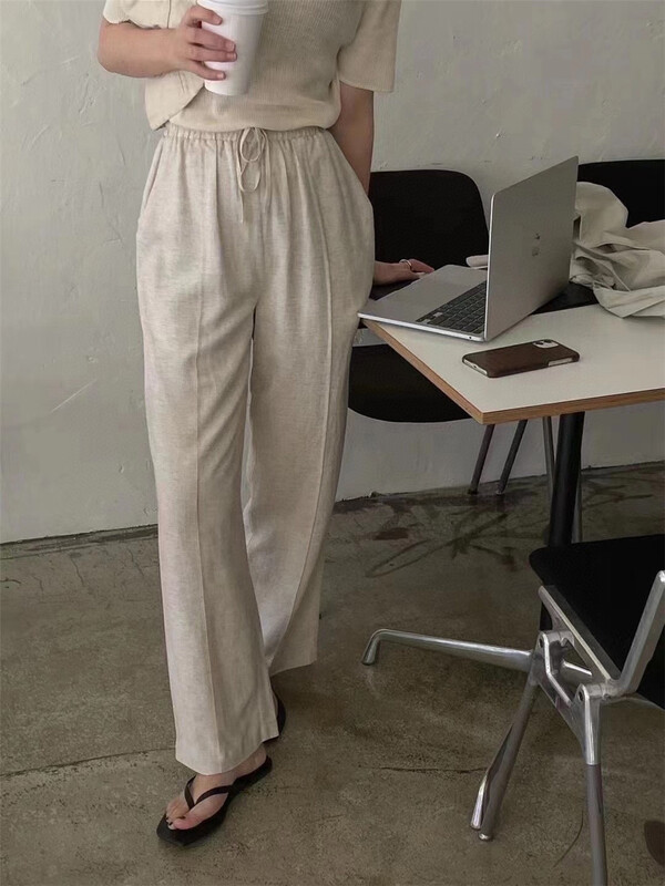 [h-xl] elastic waist comfortable Korean casual pants 3369# ll