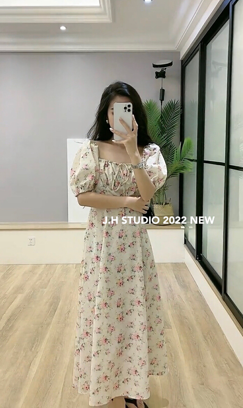New in early summer! [JH] floral lace up Lantern Sleeve Dress 41252# PCZ