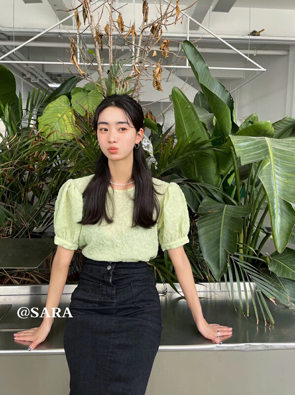 goods in stock! [Sara] heavy industry custom-made bubble sleeve Beaded yarn blouse 88886# lwy
