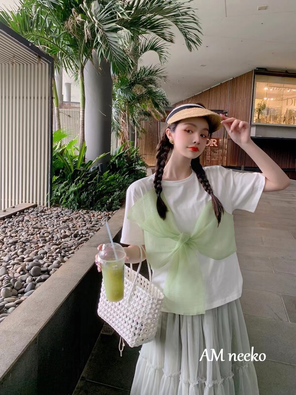 New year in early spring! [am] simple and versatile round neck color matching short sleeve + slim and versatile comfortable skirt suit 3370# JJ