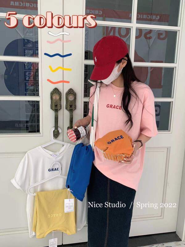 New in early summer! [nice studio] alphabet print versatile short sleeve T-shirt 3676# zxl