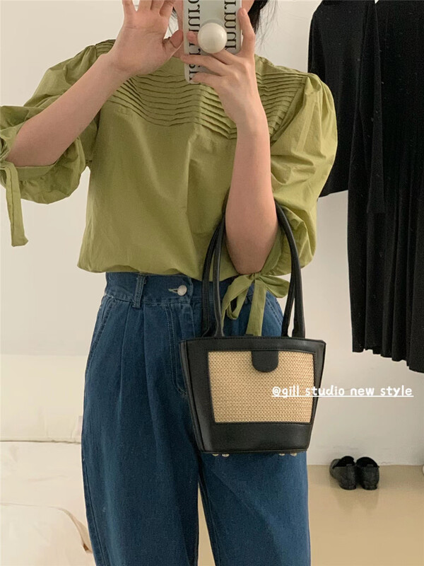 [gill] Korean solid color half sleeved string shirt b7026# ZSY