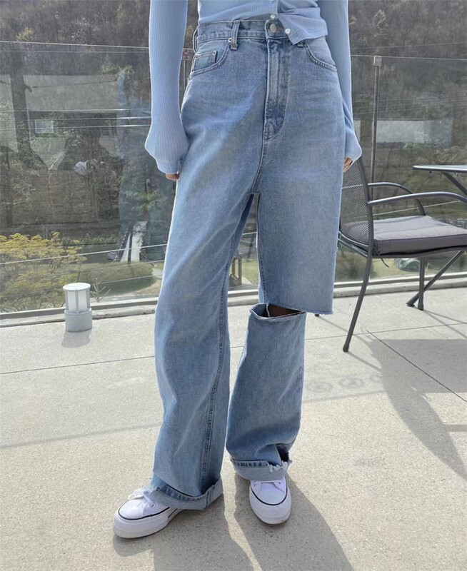New year in early spring! [wut / N Cola] fashion jeans ys1-6751# LSL with holes in design