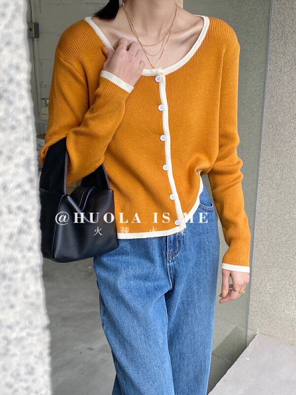 New year in early spring! [hot Huola is me] Korean large round neck slim knit cardigan (30% wool) 7335-1# cqw