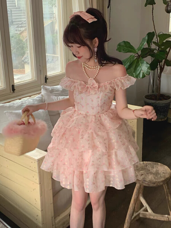 [jun.t] one shoulder floral Pleated Dress 6019# PCZ