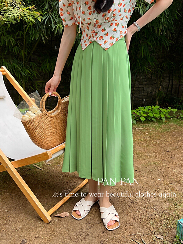 New in early summer! [Panpan] Korean style pure color pleated skirt 8317# cqw