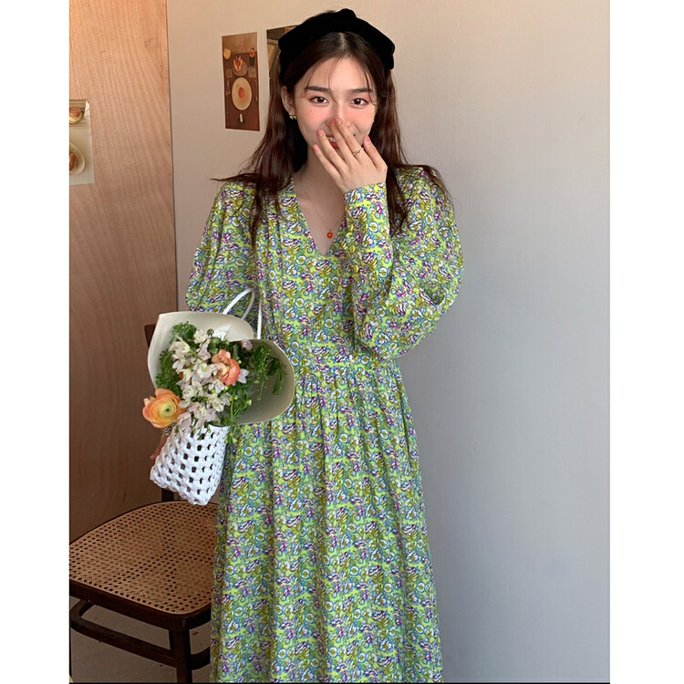 goods in stock! New year in early spring! [timely rain] Han Feng ins French retro girl high waist dress c1217# WPL