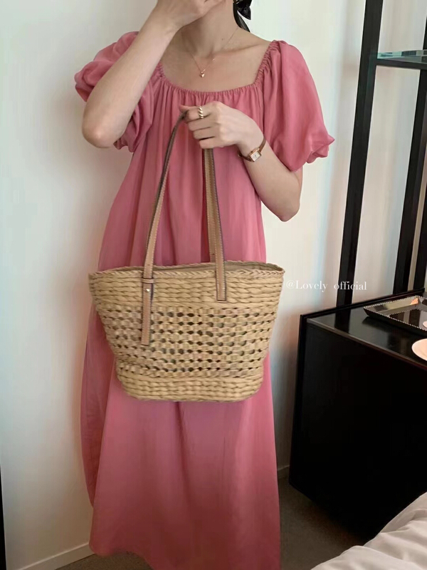 [love] French Style Bubble Sleeve Pleated Dress s1570# HBx