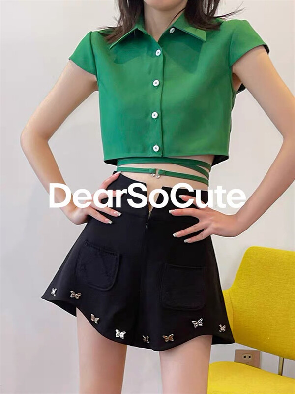 [Linna] Korean Short ins versatile bandage design blouse 82757# zxx