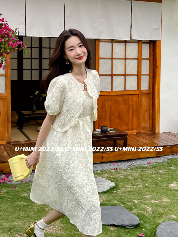 [U + Mini] French texture short coat + waist retracting suspender skirt two piece suit d0656# WPL