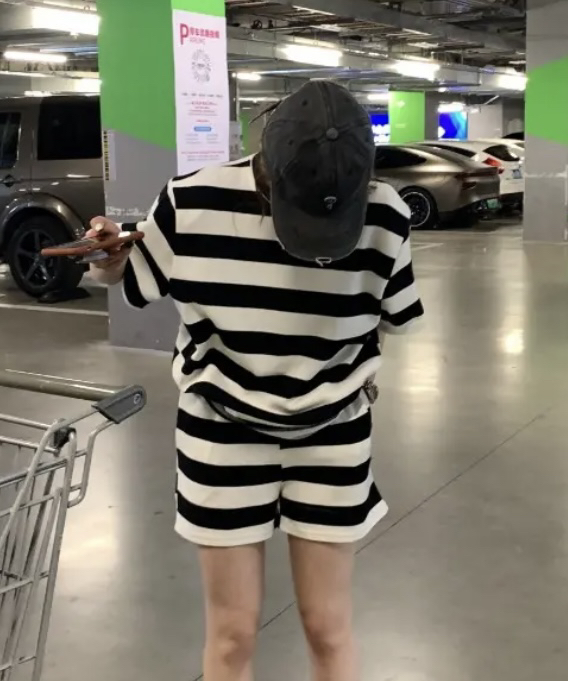 [JH] Korean striped short sleeve T-shirt + slim casual Shorts Set 41605# PCZ