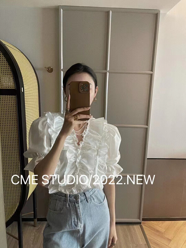 [MI] Korean Ruffle V-neck shirt 8930# PCZ