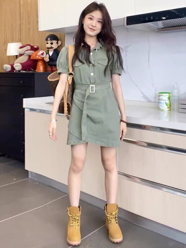 [zhujue] French work clothes Lapel dress (with belt) 2121# ozq