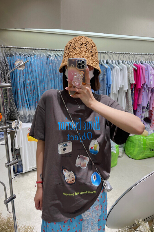[attitude] round neck versatile Korean print short sleeve T-shirt aq4427# ozq