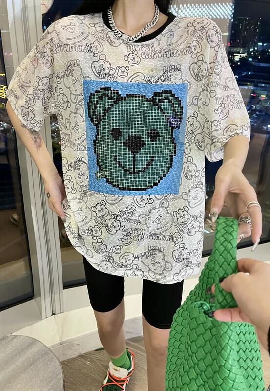 New in early summer! [3 + 2] Korean funny bear print loose short sleeve T-shirt 3176# WPL