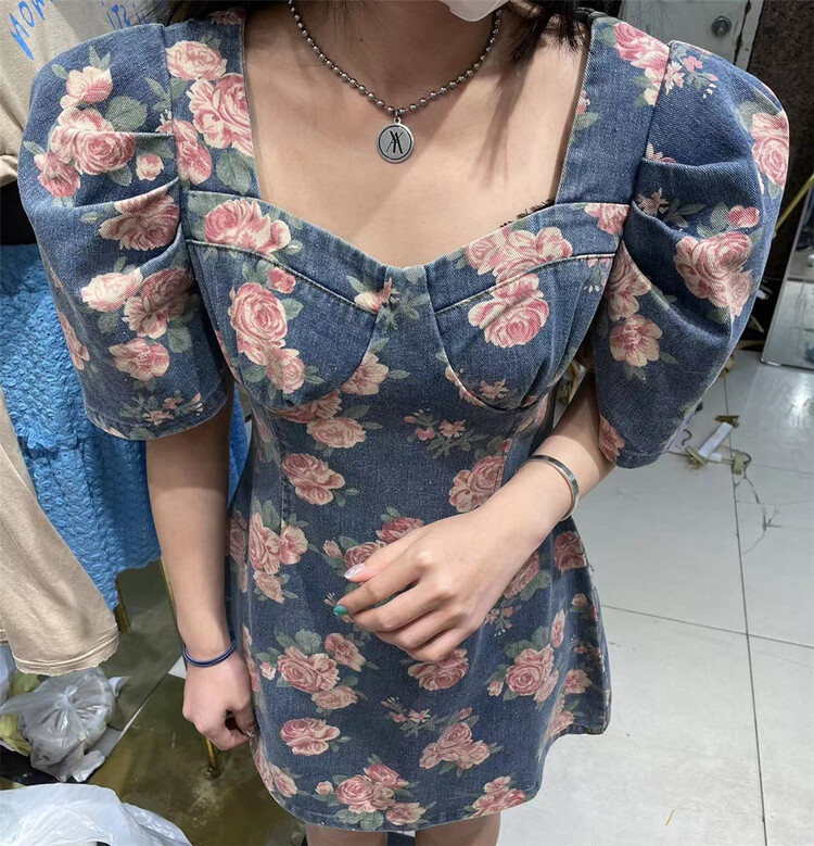 goods in stock! New in early summer! [sister] Vintage printed denim dress ys1-2288# ozq