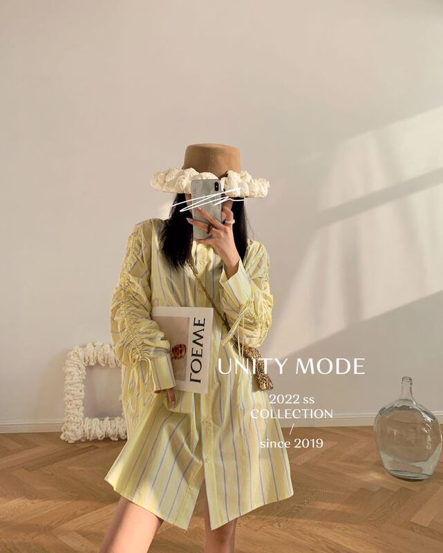 New year in early spring! [unit] design stripe skirt salt loose medium length shirt 8255-1# cqw