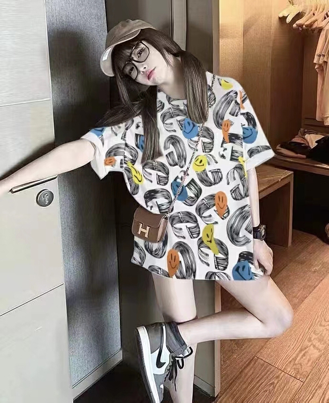 [Irene] minority full screen contrast loose round neck short sleeve T-shirt 2314# WTT