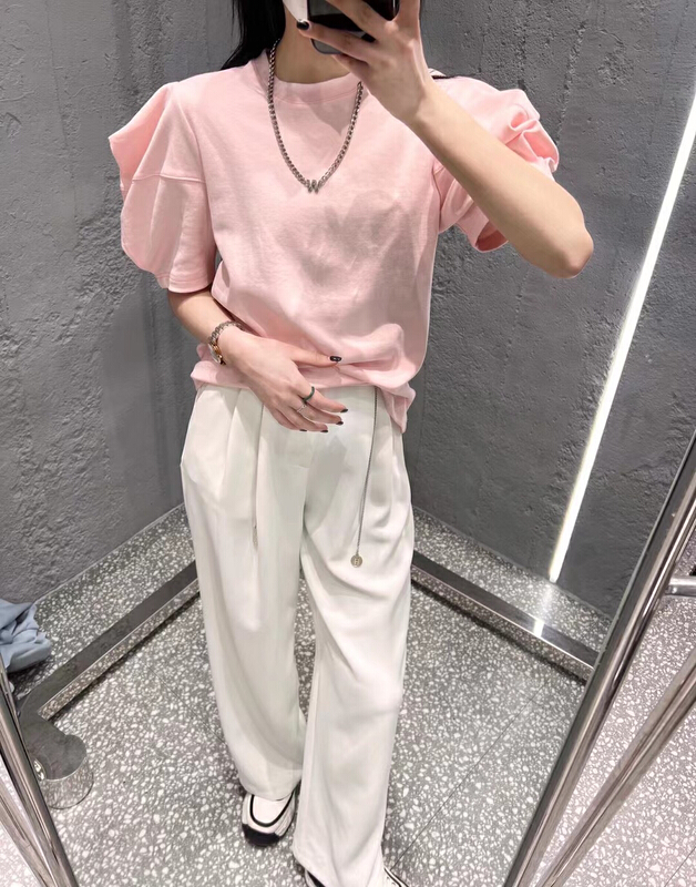 [DS] Korean simple round neck short sleeve T-shirt (with detachable chain) 51893# XYJ