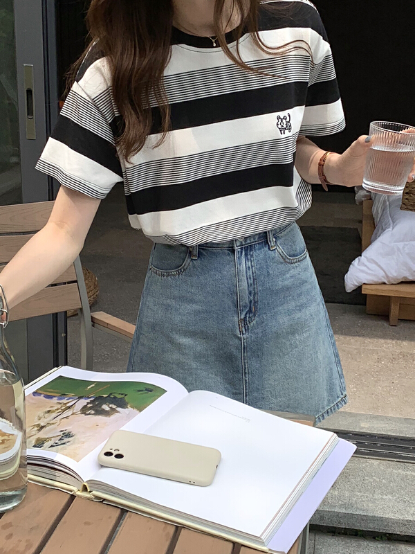[T.G] Korean casual stripe short sleeve T-shirt 17395# cqw