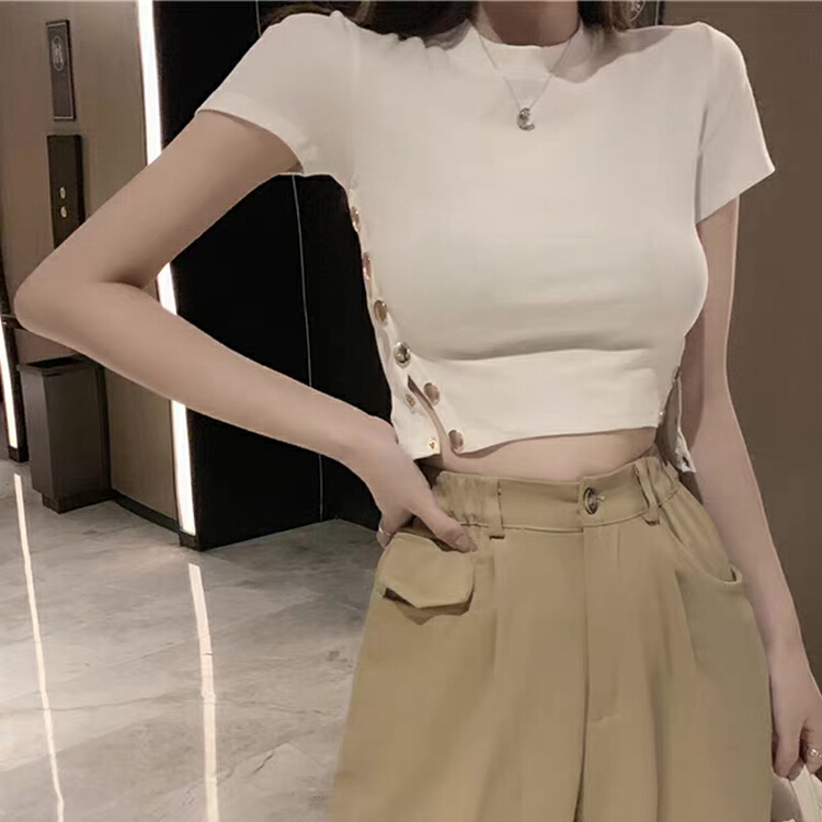 [xinyuanjieyi Xinyuan garment] heavy industry button careful machine short short sleeved T-shirt a905# Cl