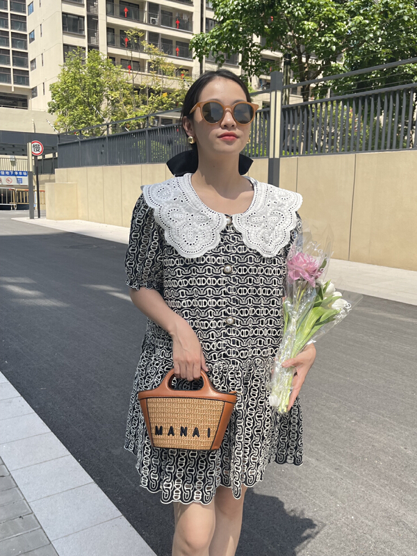 goods in stock! [attitude] Korean Embroidered Baby collar bubble sleeve dress aq4274# ozq