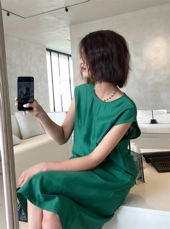 [black + white] plain round neck casual lace up split vest dress 2s10102u# lwy