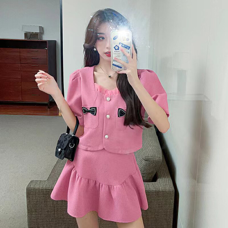 [jun.t] small fragrance bow short coat + lady temperament skirt suit 6063# PCZ