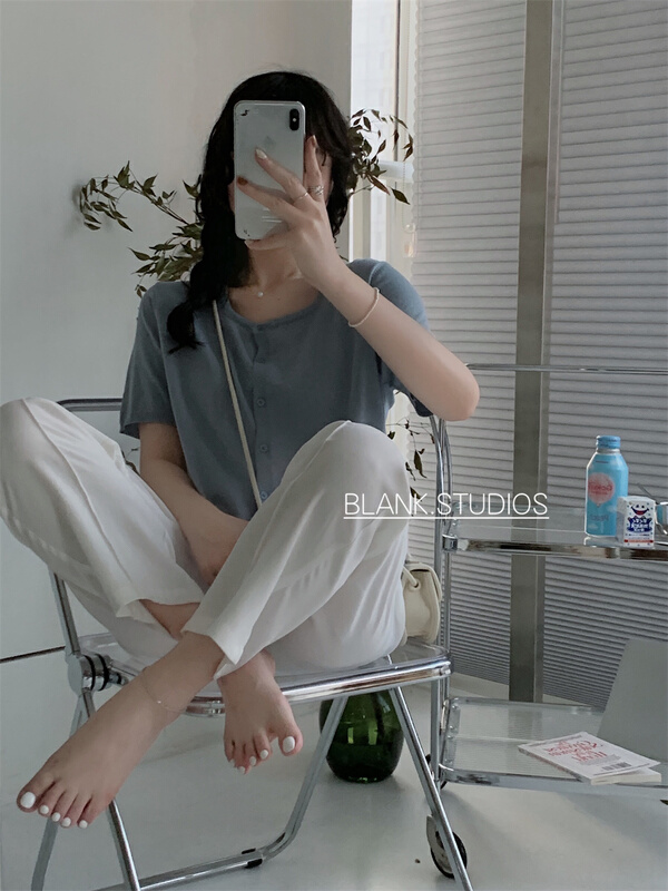 New in early summer! [I snow] simple square neck single breasted single shoe shirt 552007# WPL