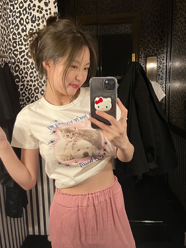 [wgwe] crew neck versatile print short sleeve T-shirt 1709# PCZ