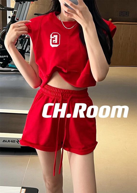 [ch watermelon home] simple sleeveless letter short sleeved T-shirt + loose casual Shorts Set 8707# ozq