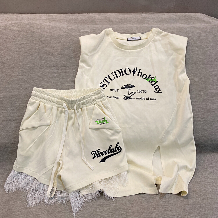 [Qijia +] letter printed short sleeve T-shirt + loose comfortable casual pants set 7720# JJ