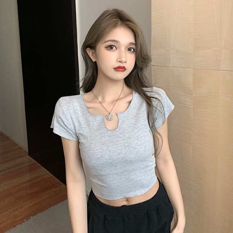 [X.C] street style versatile U-neck elastic slim shirt 555# WPL