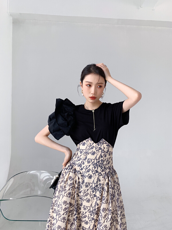 New in early summer! [AC] lotus leaf decorative splicing short sleeve T-shirt 6799# JJ