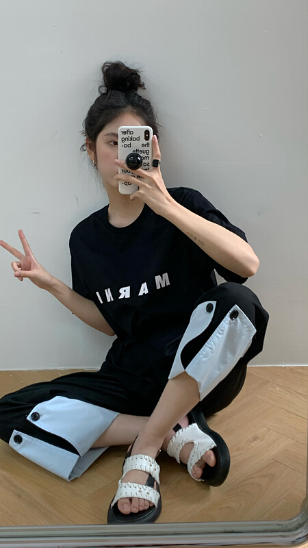 [onivinage oni] lettered print casual versatile short sleeve T-shirt oh22t5011# zxl